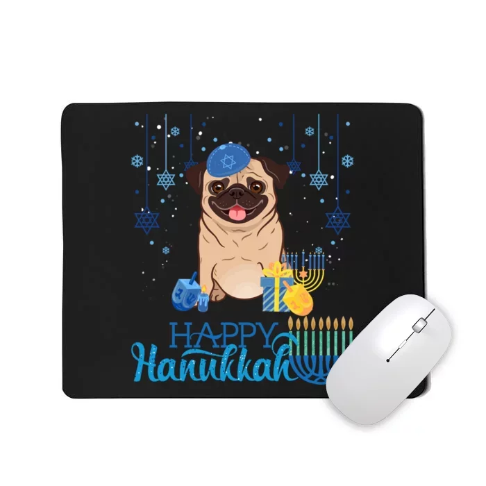 Jewish Pug Dog Orah Hat Chanukah Hanukkah Jewish Xmas Mousepad