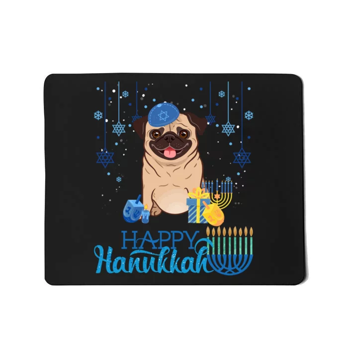 Jewish Pug Dog Orah Hat Chanukah Hanukkah Jewish Xmas Mousepad