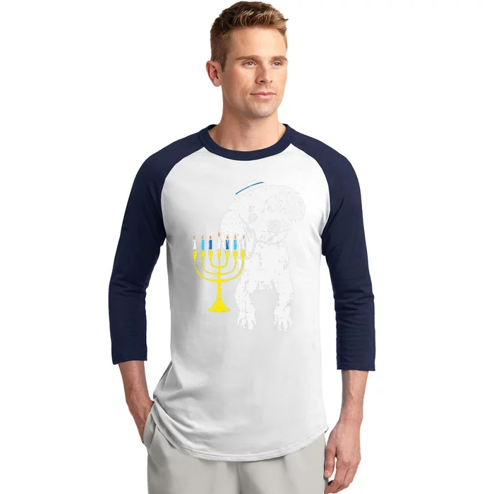 Jewish Poodle Dog Menorah Hanukkah Pajamas Chanukah PJs Baseball Sleeve Shirt