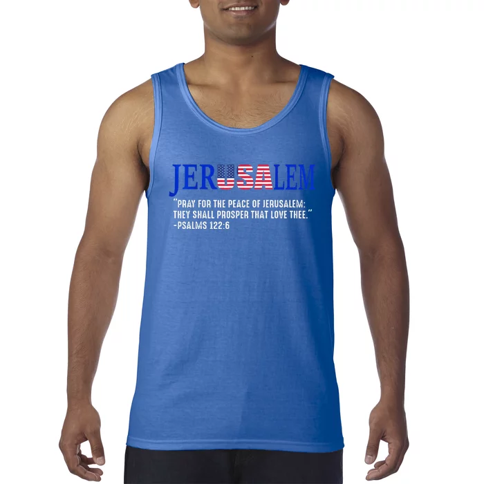 JERUSALEM Pray For the Peace Of Jerusalem US Israel Flag Tank Top