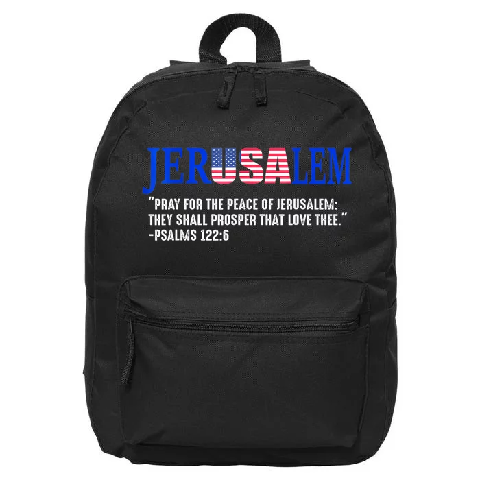 Jerusalem Pray For The Peace Of Jerusalem Us Israel Flag 16 in Basic Backpack