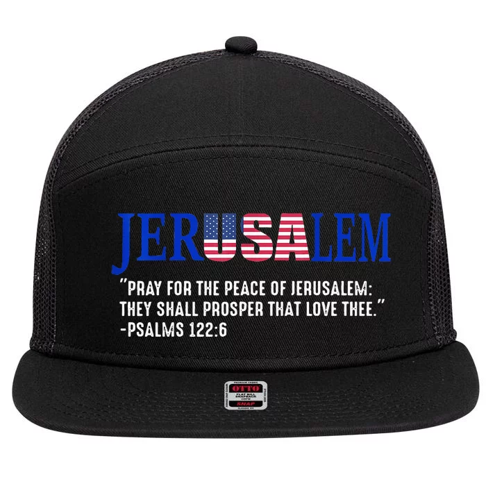 JERUSALEM Pray For the Peace Of Jerusalem US Israel Flag 7 Panel Mesh Trucker Snapback Hat