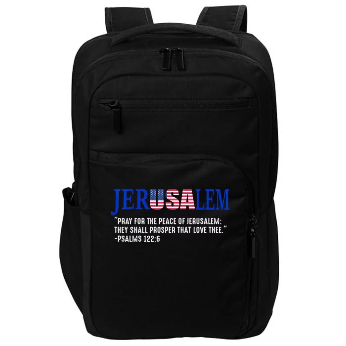 JERUSALEM Pray For the Peace Of Jerusalem US Israel Flag Impact Tech Backpack