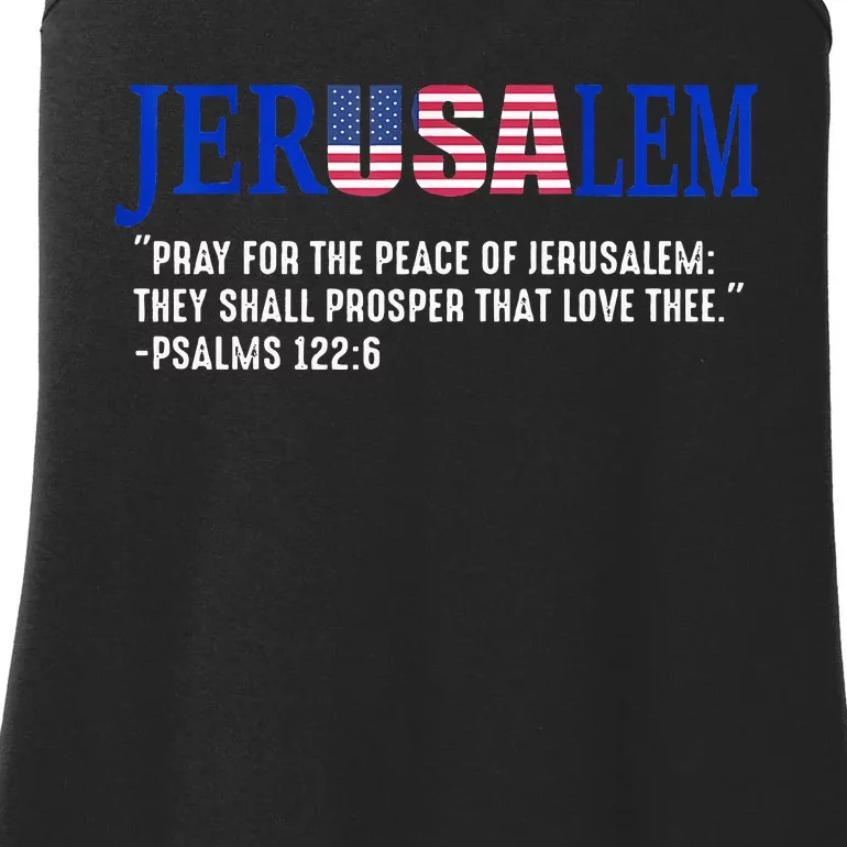 JERUSALEM Pray For the Peace Of Jerusalem US Israel Flag Ladies Essential Tank