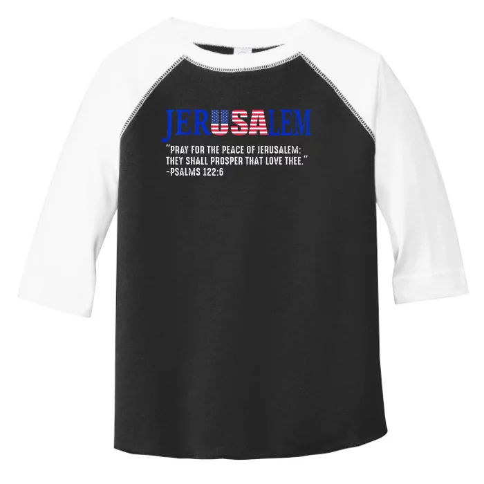 JERUSALEM Pray For the Peace Of Jerusalem US Israel Flag Toddler Fine Jersey T-Shirt