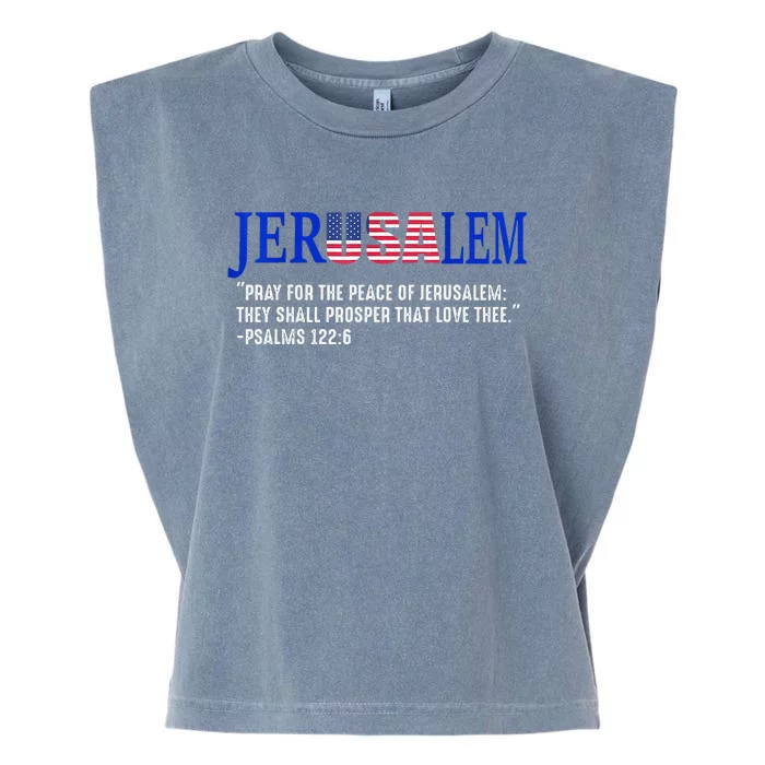 JERUSALEM Pray For the Peace Of Jerusalem US Israel Flag Garment-Dyed Women's Muscle Tee