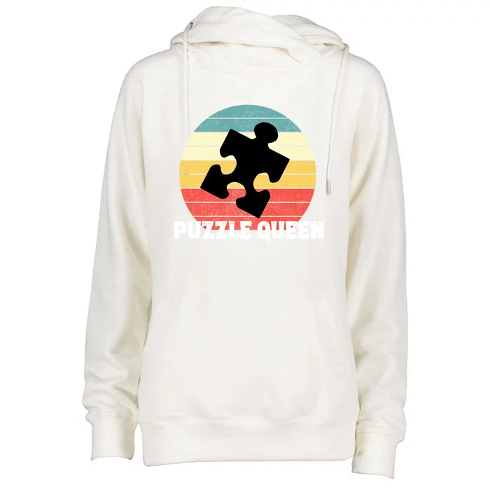 Jigsaw Puzzle Hobby Queen Gift Retro Sunset Cute Gift Womens Funnel Neck Pullover Hood