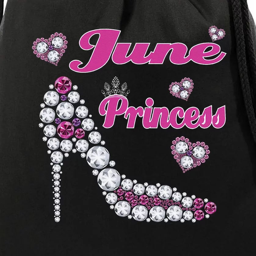 June Princess Happy Birthday High Heel Born June Drawstring Bag