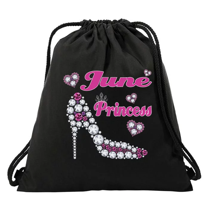 June Princess Happy Birthday High Heel Born June Drawstring Bag