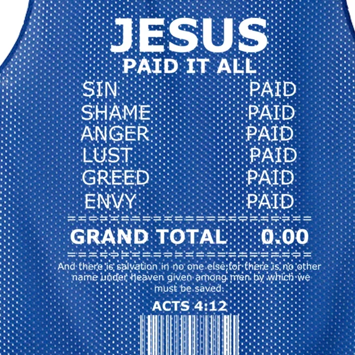 Jesus Paid It All Gift Lord Christ Savior Salvation Grace Gift Mesh Reversible Basketball Jersey Tank