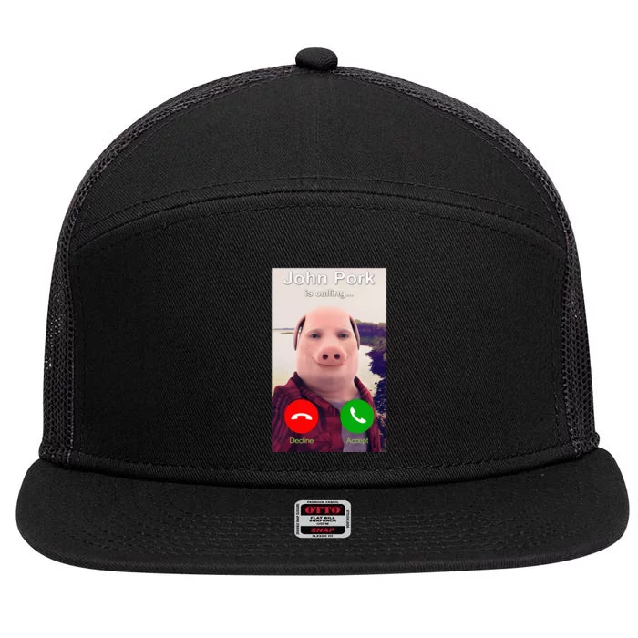 John Pork Is Calling Funny John Pork Meme 7 Panel Mesh Trucker Snapback Hat