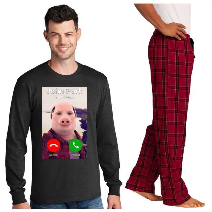 John Pork Is Calling Funny John Pork Meme Long Sleeve Pajama Set