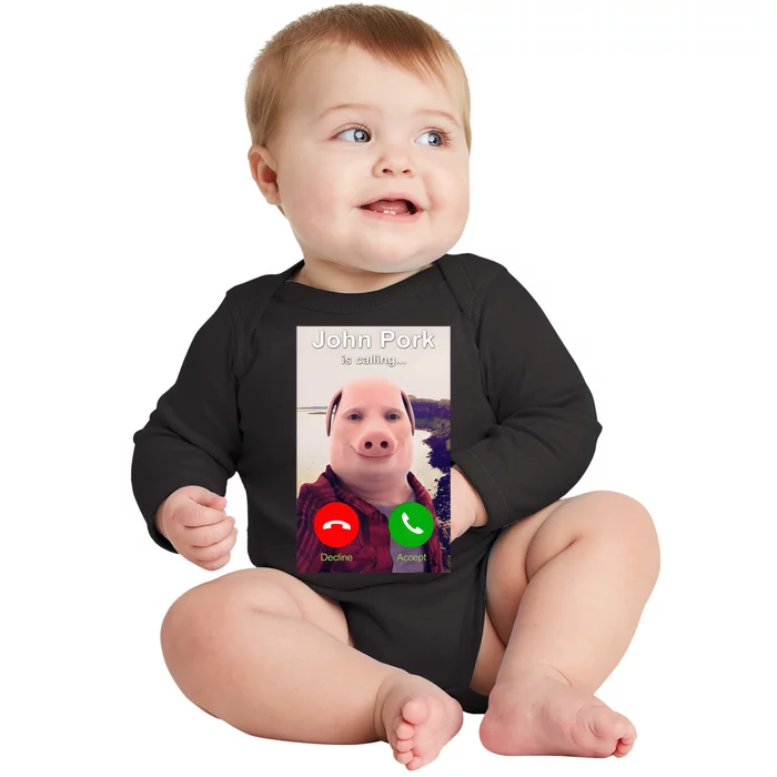 John Pork Is Calling Funny John Pork Meme Baby Long Sleeve Bodysuit