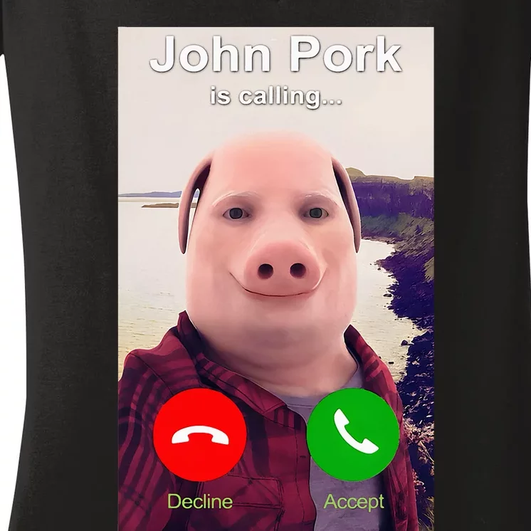 John Pork Is Calling Funny John Pork Meme Women's V-Neck T-Shirt