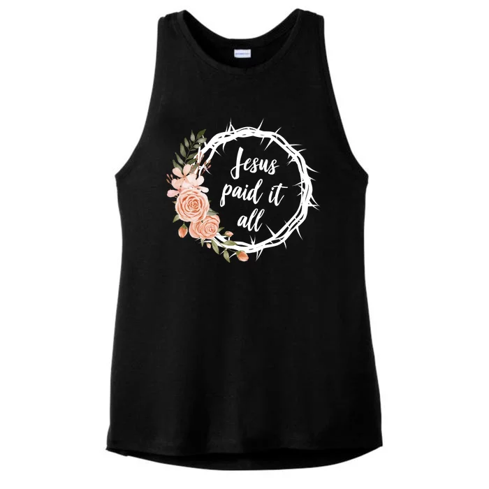 Jesus Paid It All Floral Crown Christian Ladies Tri-Blend Wicking Tank