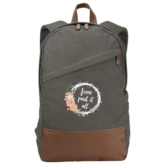 Jesus Paid It All Floral Crown Christian Cotton Canvas Backpack