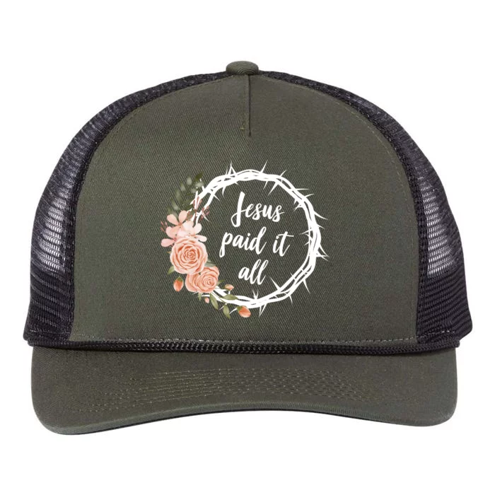 Jesus Paid It All Floral Crown Christian Retro Rope Trucker Hat Cap