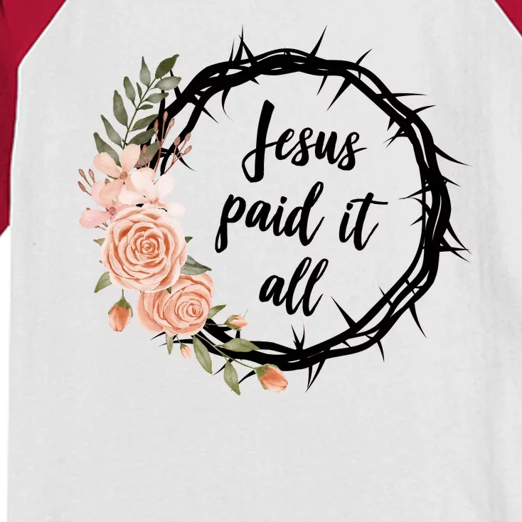 Jesus Paid It All Floral Crown Christian Kids Colorblock Raglan Jersey