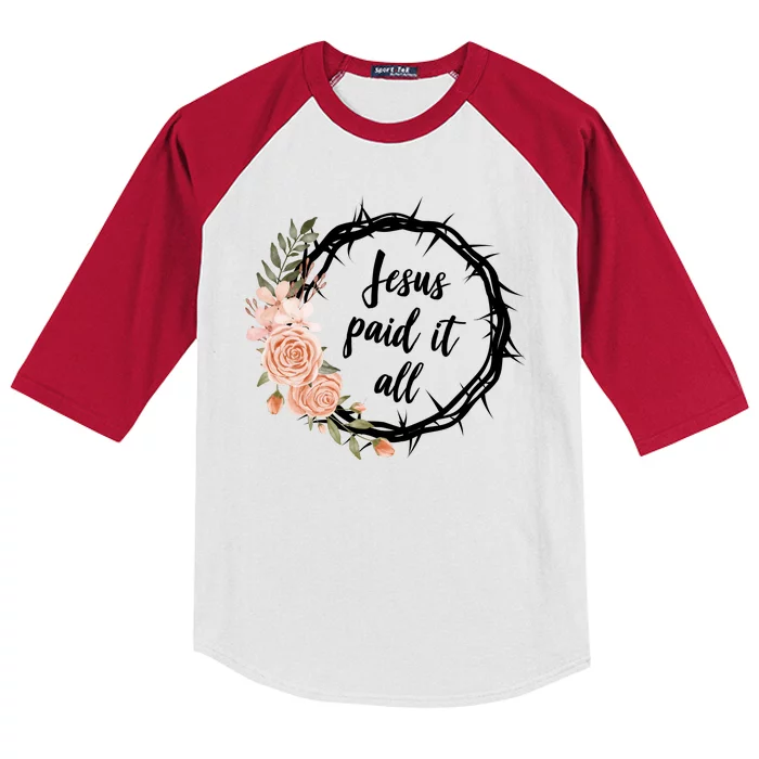 Jesus Paid It All Floral Crown Christian Kids Colorblock Raglan Jersey