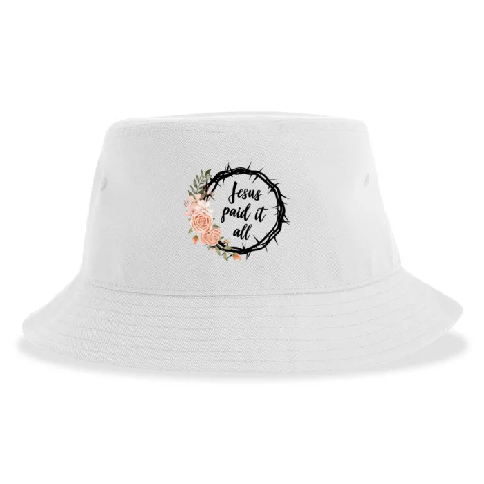 Jesus Paid It All Floral Crown Christian Sustainable Bucket Hat