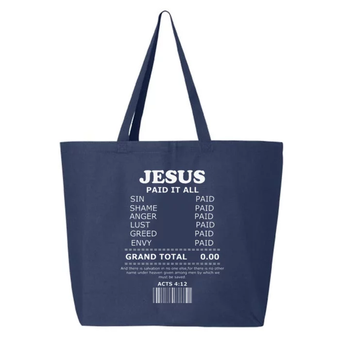 Jesus Paid It All Receipt 25L Jumbo Tote