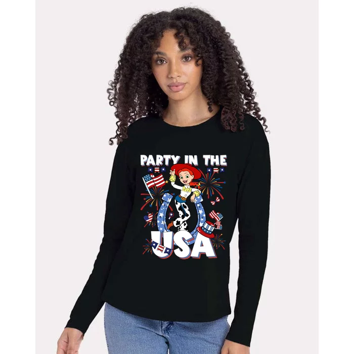 Jessie Party In The Usa Western 4th Of July American Cowgirl Flag Patri Womens Cotton Relaxed Long Sleeve T-Shirt