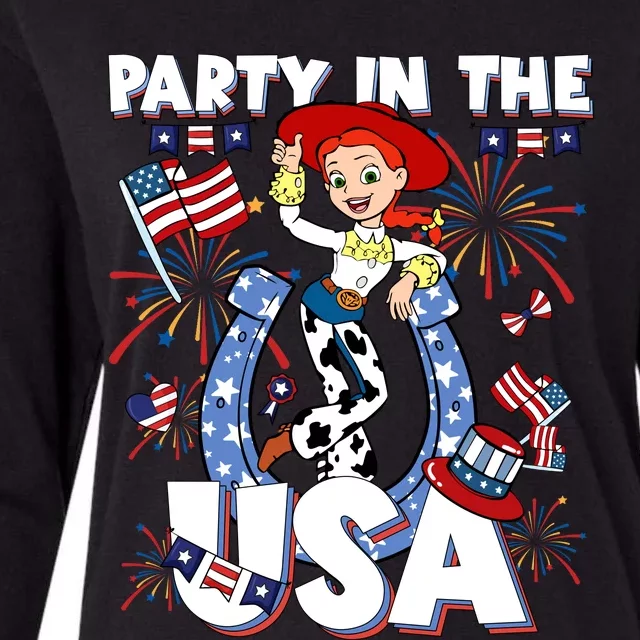 Jessie Party In The Usa Western 4th Of July American Cowgirl Flag Patri Womens Cotton Relaxed Long Sleeve T-Shirt