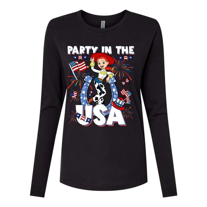 Jessie Party In The Usa Western 4th Of July American Cowgirl Flag Patri Womens Cotton Relaxed Long Sleeve T-Shirt