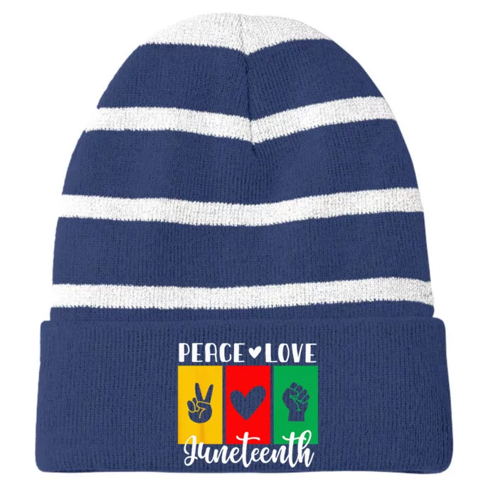 Juneteenth Peace Love & Juneteenth June 19th Freedom Day Striped Beanie with Solid Band