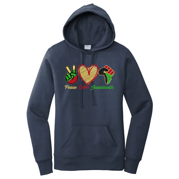 Juneteenth Peace Love Black Black History Month Freedom Day Funny Gift Women's Pullover Hoodie