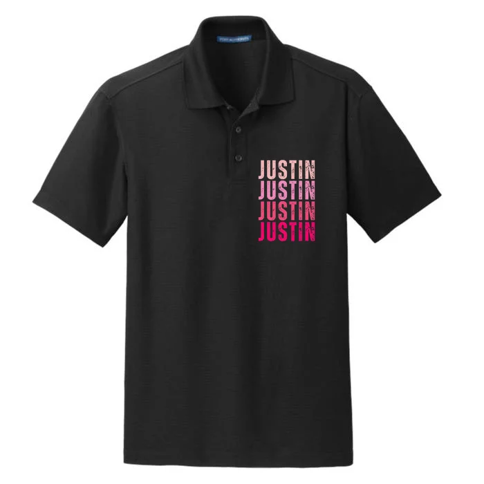 Justin Personalized Name I Love Justin Dry Zone Grid Performance Polo