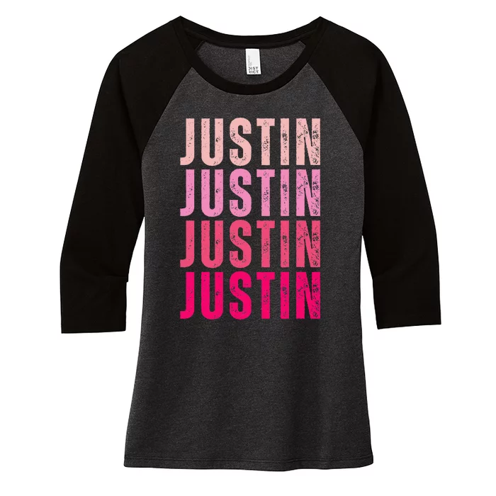 Justin Personalized Name I Love Justin Women's Tri-Blend 3/4-Sleeve Raglan Shirt