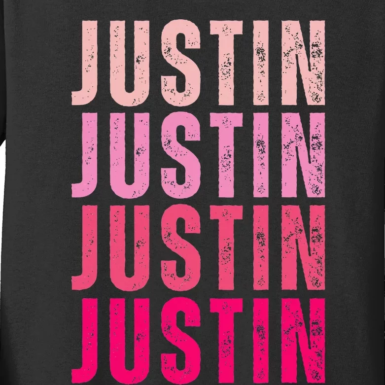 Justin Personalized Name I Love Justin Kids Long Sleeve Shirt