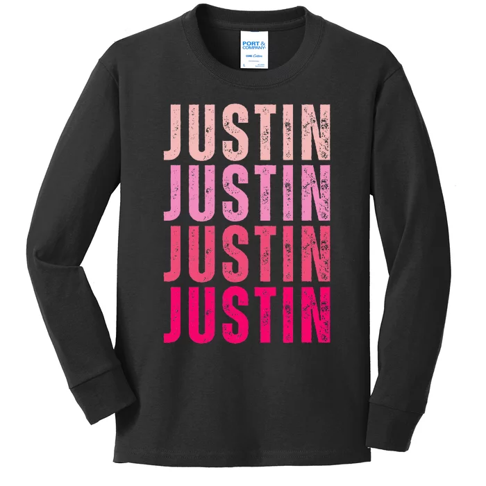 Justin Personalized Name I Love Justin Kids Long Sleeve Shirt