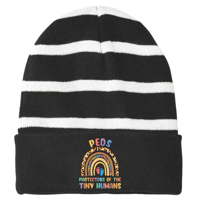 J8w0 Peds Protectors Of Tiny Humans Rainbow Pediatrics Nurse Striped Beanie with Solid Band