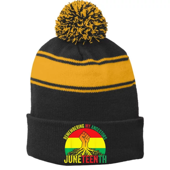 Juneteenth Pride Remembering My Ancestors Black Freedom Stripe Pom Pom Beanie