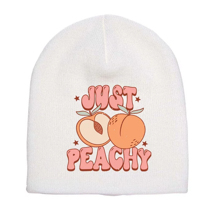 Just Peachy Retro 70s Georgia Peaches Summer Fruit Short Acrylic Beanie