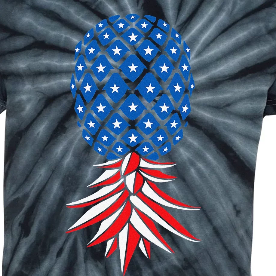 July Patriotic Red White Blue Upside Down Pineapple Swinger Kids Tie-Dye T-Shirt