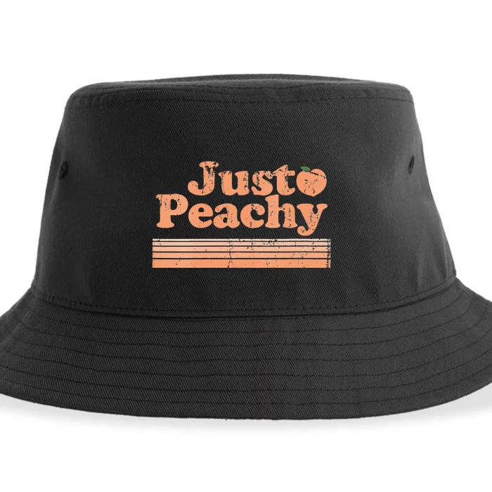 Just Peachy Retro 70s Georgia Peaches Summer Fruit Vneck Sustainable Bucket Hat