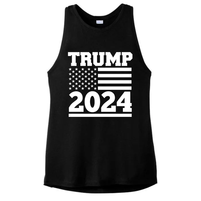 Jumbo Print Trump 2024 Usa Flag Ladies Tri-Blend Wicking Tank