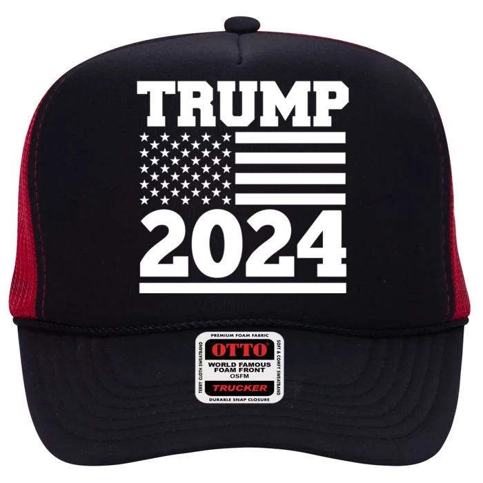 Jumbo Print Trump 2024 Usa Flag High Crown Mesh Trucker Hat