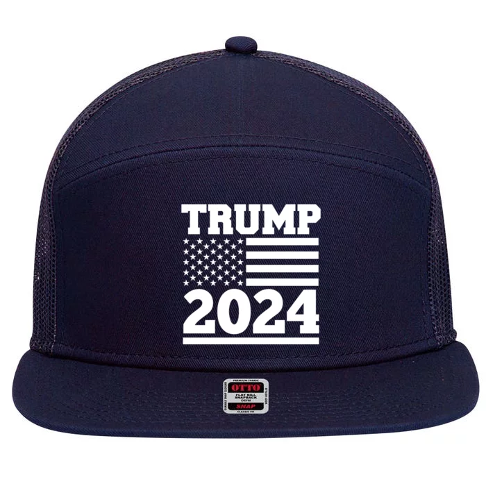 Jumbo Print Trump 2024 Usa Flag 7 Panel Mesh Trucker Snapback Hat