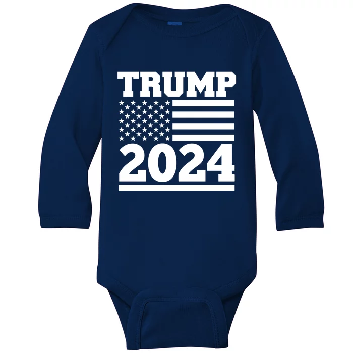 Jumbo Print Trump 2024 Usa Flag Baby Long Sleeve Bodysuit