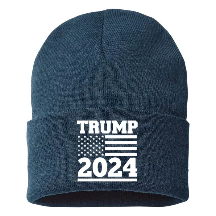 Jumbo Print Trump 2024 Usa Flag Sustainable Knit Beanie