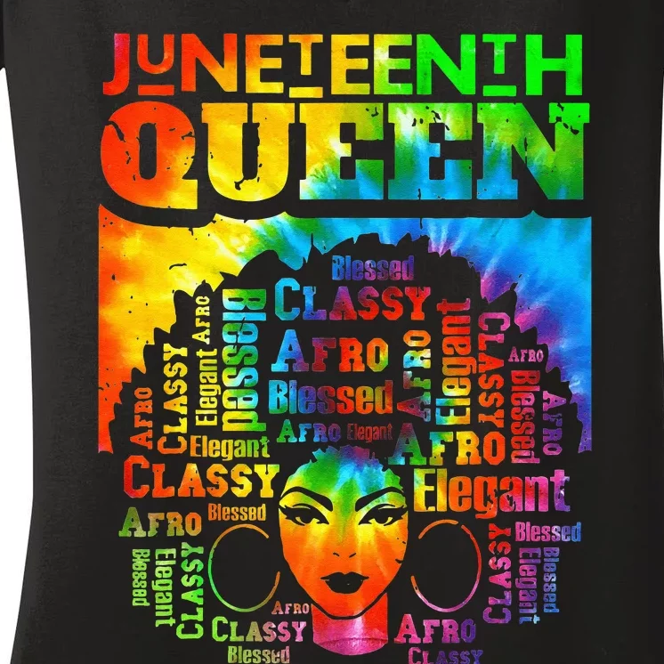 Juneteenth Queen Afro Melanin Black Girl Magic Tie Dye Women's V-Neck T-Shirt