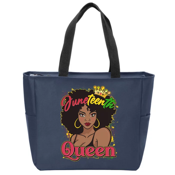 Juneteenth Queen Black African American Woman Afro Zip Tote Bag