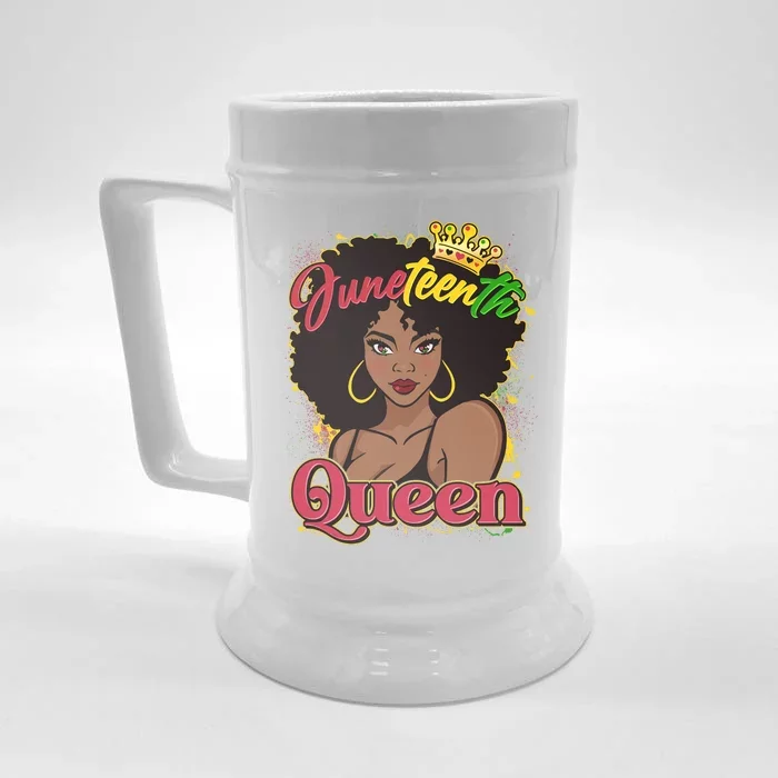 Juneteenth Queen Black African American Woman Afro Front & Back Beer Stein