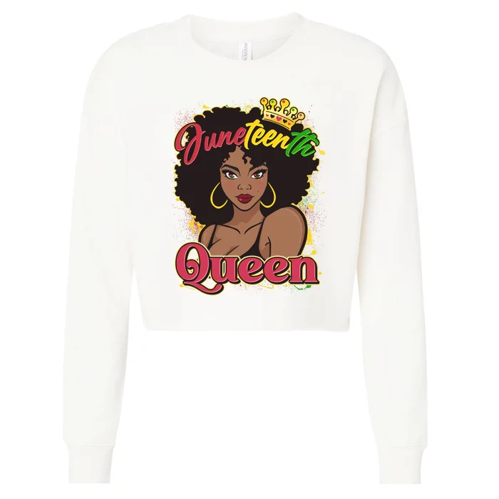 Juneteenth Queen Black African American Woman Afro Cropped Pullover Crew