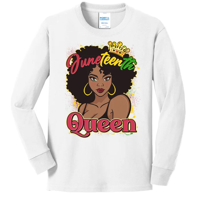 Juneteenth Queen Black African American Woman Afro Kids Long Sleeve Shirt