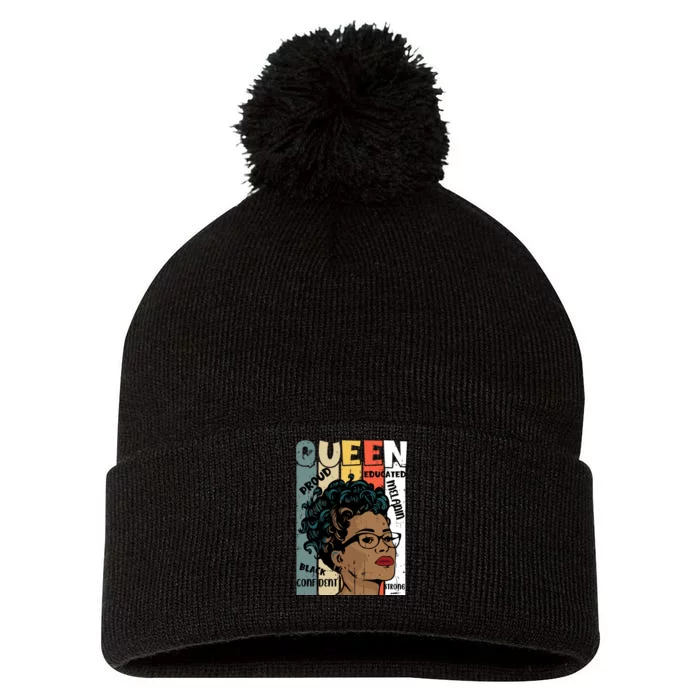 Juneteenth Queen Celebration Artwork Pom Pom 12in Knit Beanie